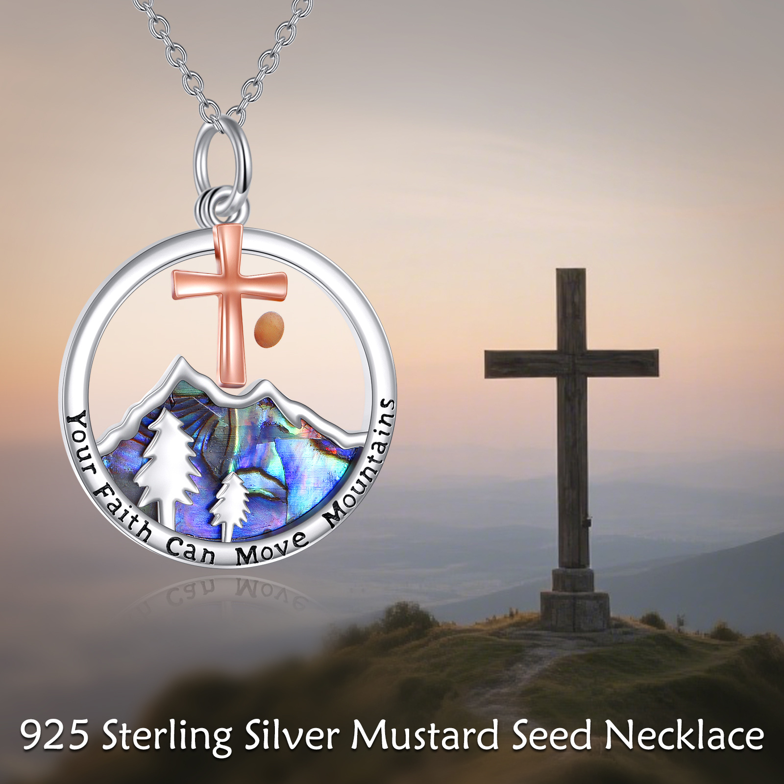 925 Sterling Silver Mustard Seed Necklace with Abalone Shell